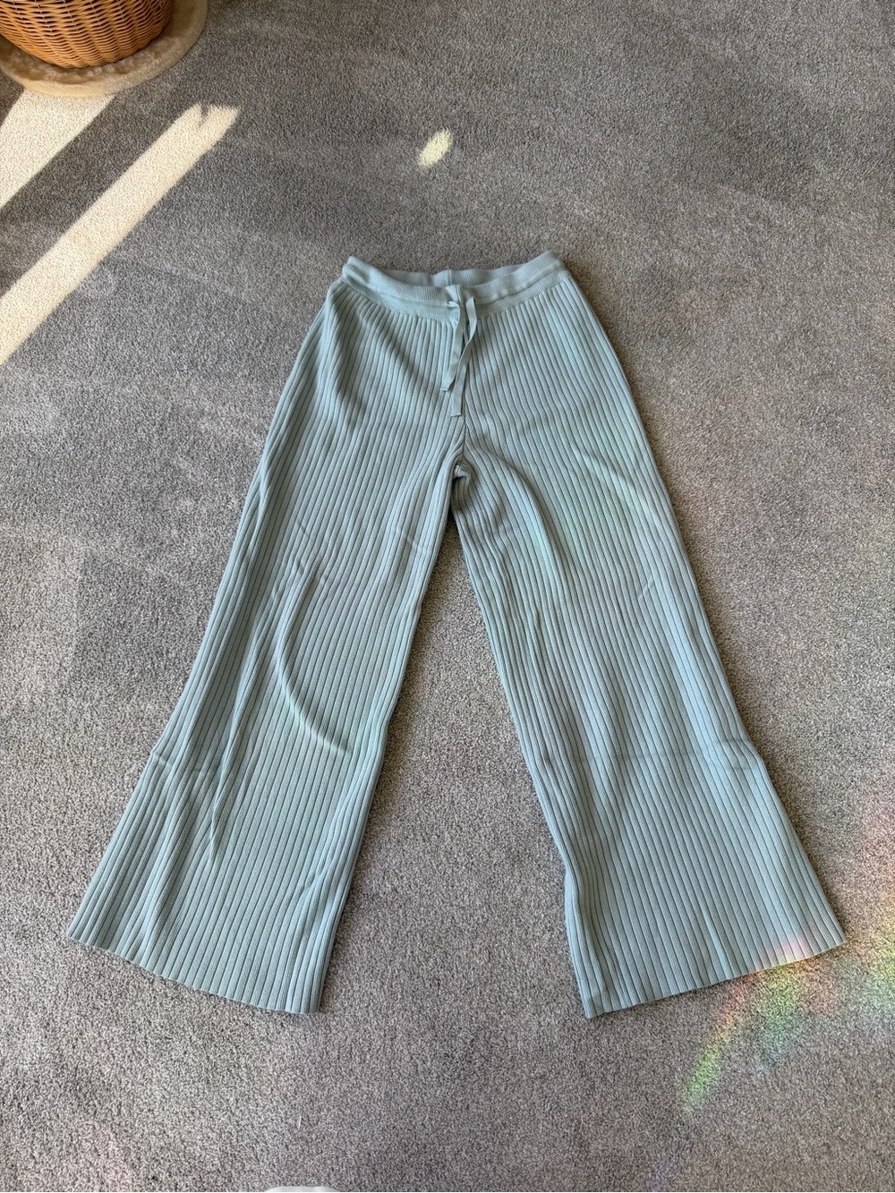 Wide Leg Ribbed Knit Pants in Teal